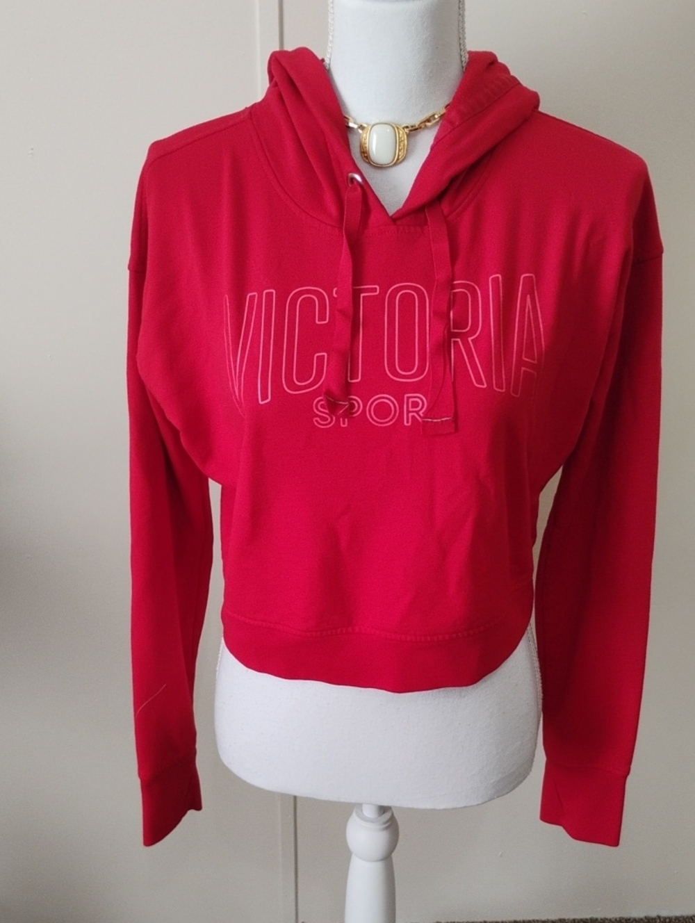 Victoria's Secret Pink-Red Cropped Hoodie